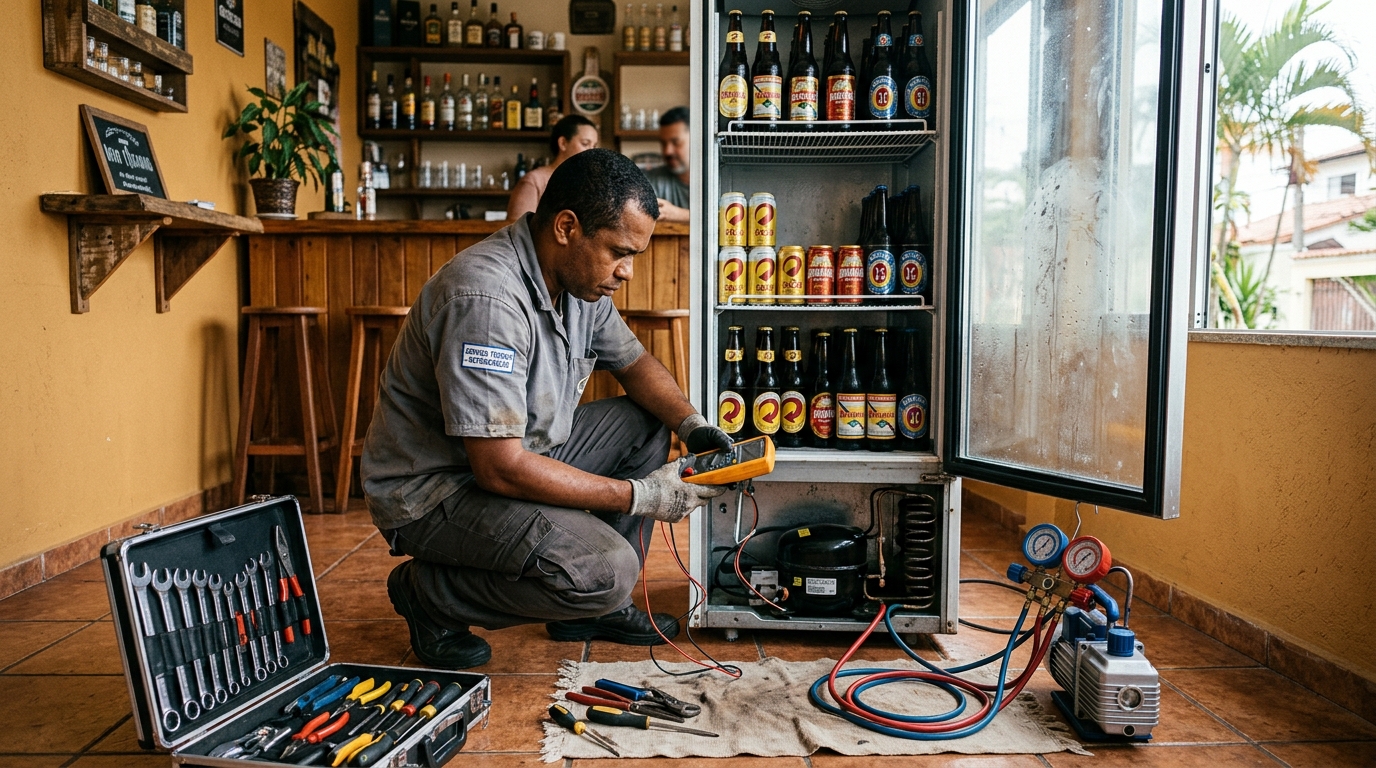 Substituição do termostato de uma cervejeira em Americana‑SP